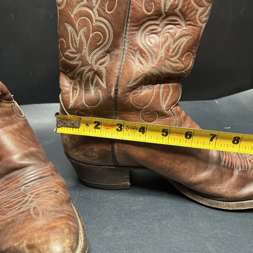 Vtg Justin Boots Cowboy Embroidered Boots Men’s Size 12 A, Style 2555 Brown